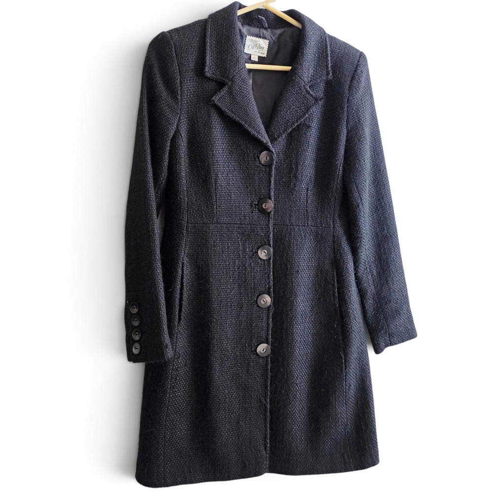 Vintage Old Navy Italian Wool Blend Long Button Coat Women's S Textured Black